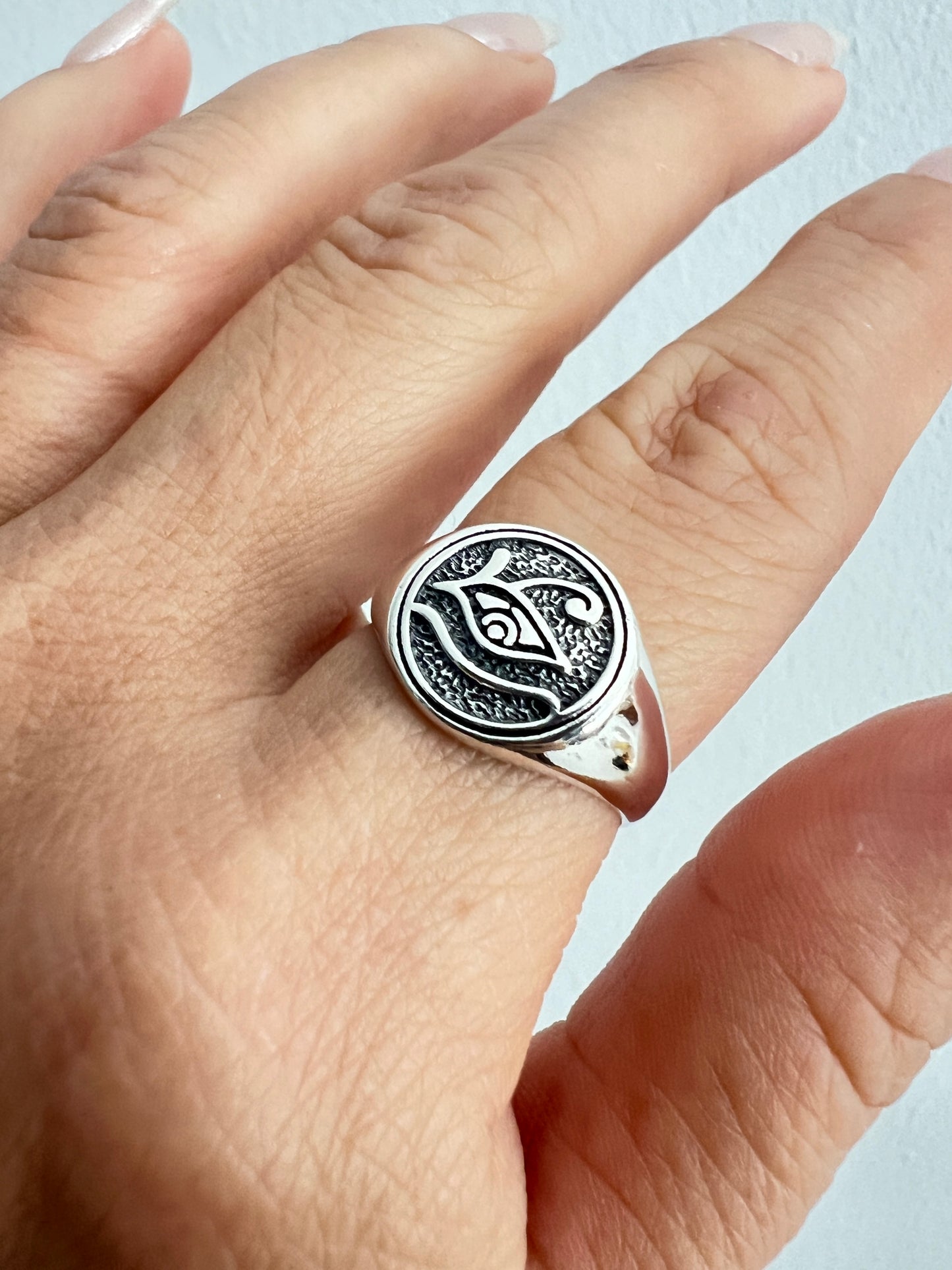 Eye of Horus Ring Sterling Silver, 12mm Face Height, Oxidized Finish | Ancient Egyptian Jewelry