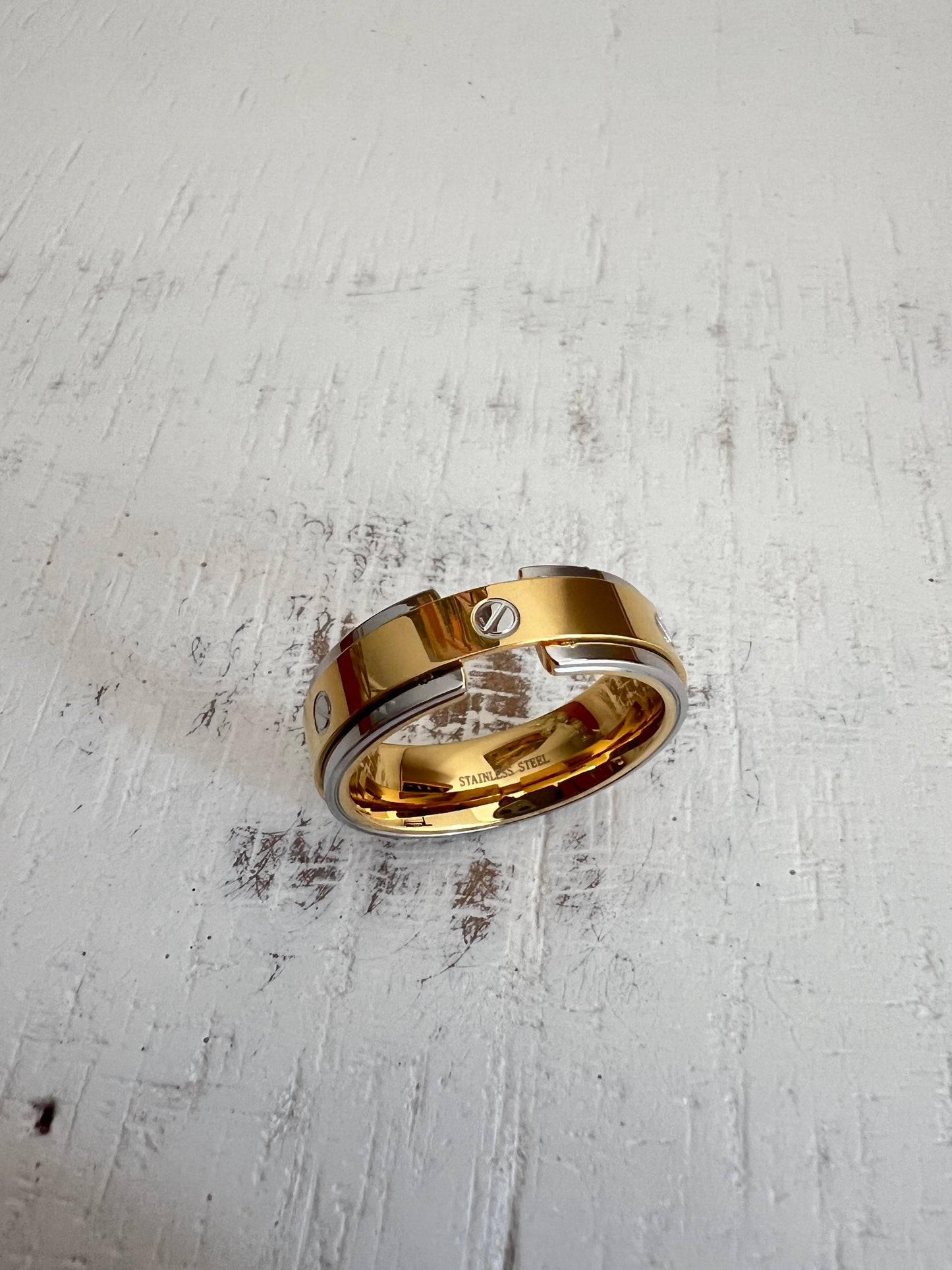 Gold/Silver Stainless Steel Band Ring: High Polish Unisex Jewelry (Size 13)