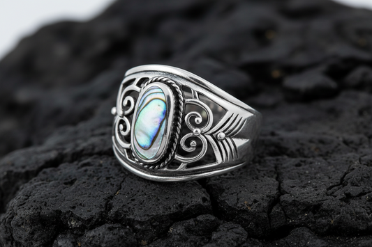 Sterling Silver Abalone Ring: Women's Cutout Design Jewelry
