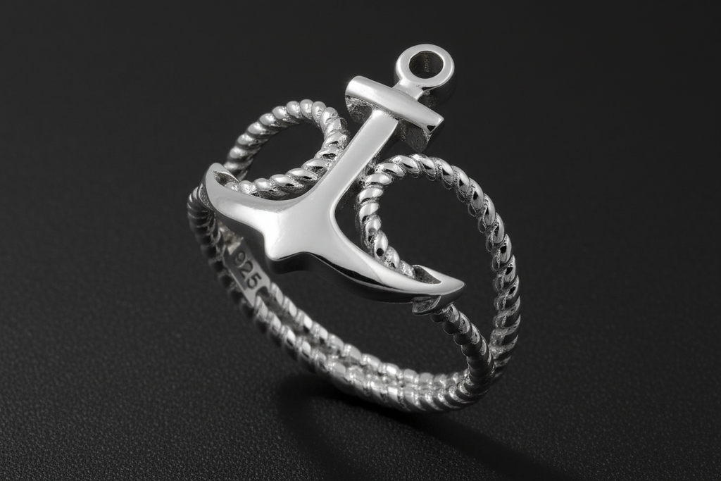 Rope and Anchor Men's Silver Ring
