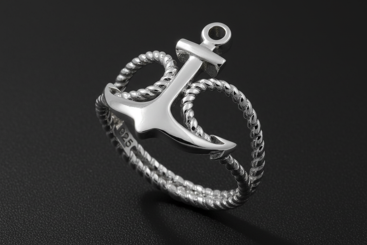 Rope and Anchor Men's Silver Ring