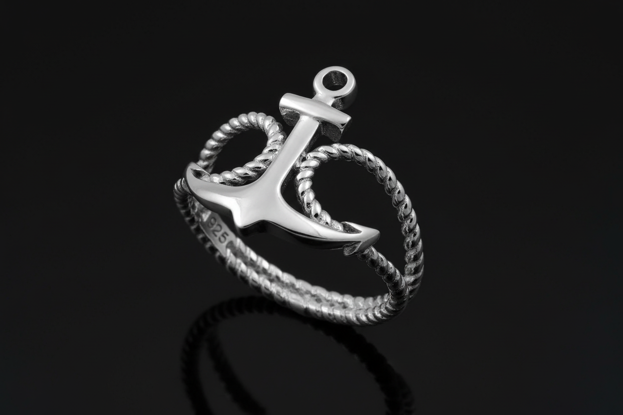 Rope and Anchor Men's Silver Ring