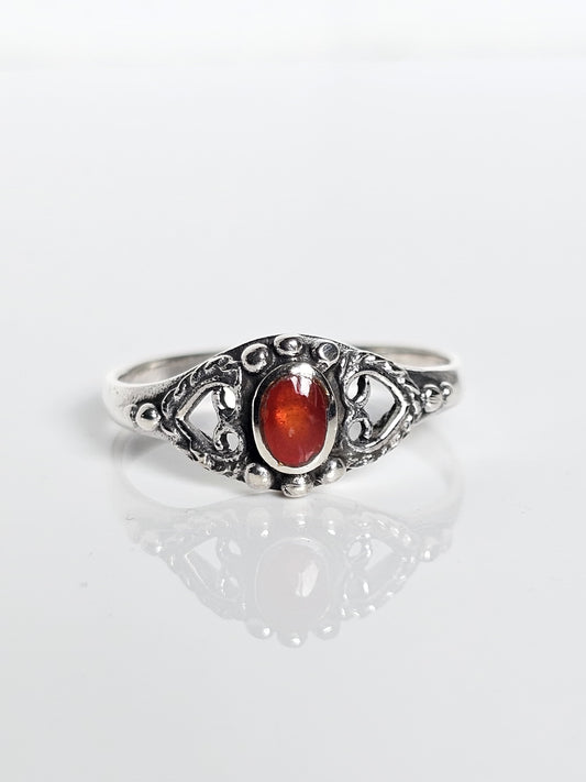 Sterling Silver Signet Ring with Red Agate Stone - Unisex 8mm Face, 2mm Band