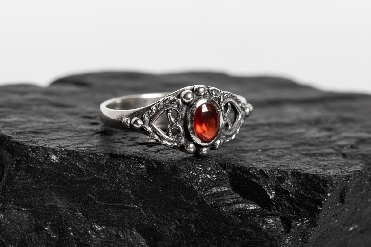 Red Stone Agate Unisex Signet Ring – Sterling Silver
