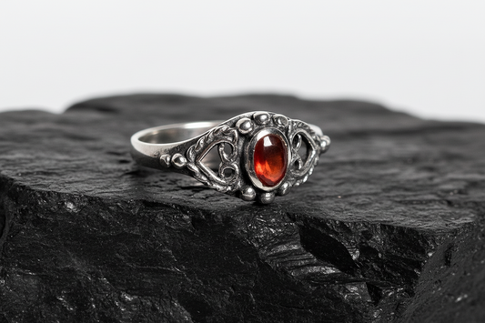 Sterling Silver Signet Ring with Red Agate Stone - Unisex 8mm Face, 2mm Band