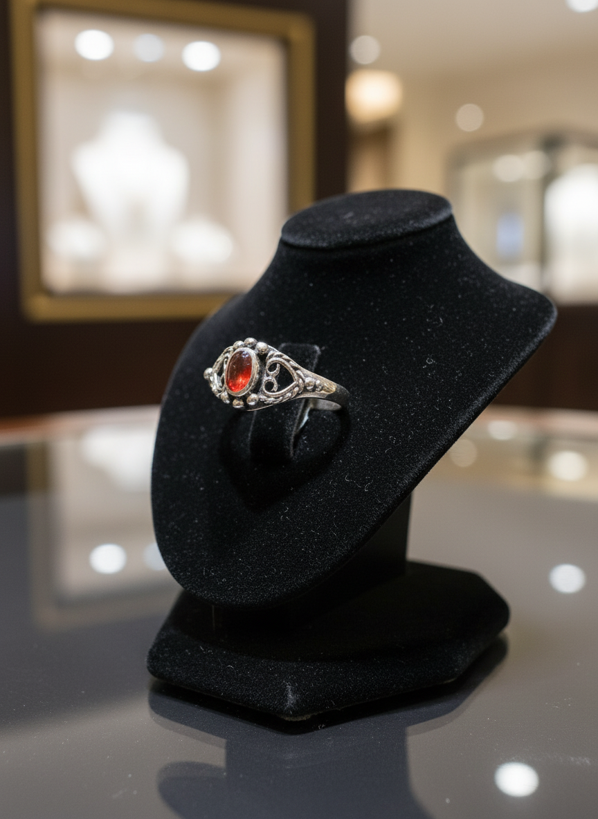 Sterling Silver Signet Ring with Red Agate Stone - Unisex 8mm Face, 2mm Band