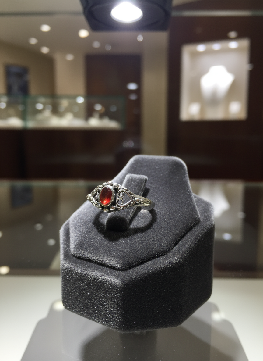 Sterling Silver Signet Ring with Red Agate Stone - Unisex 8mm Face, 2mm Band