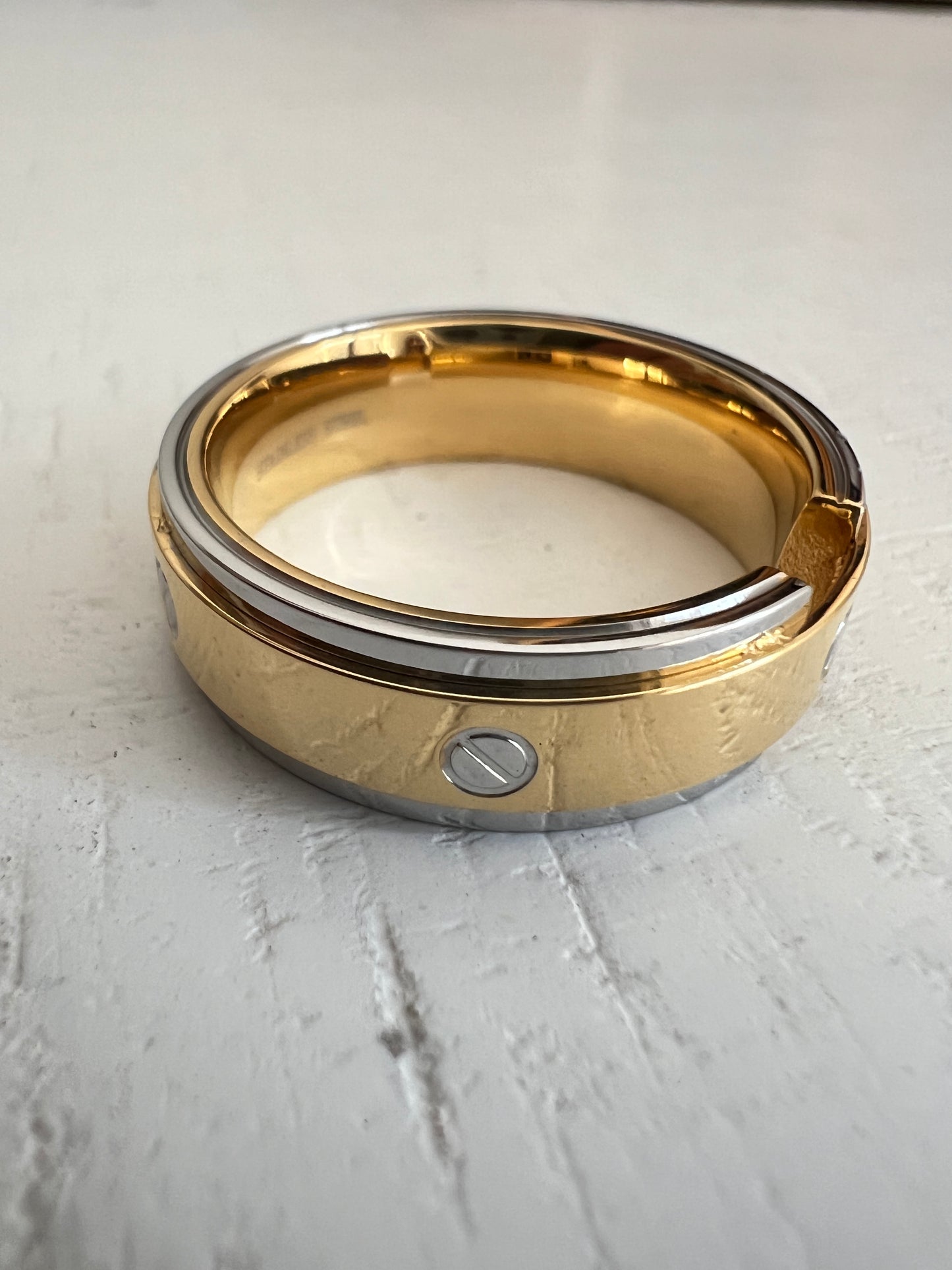 Gold/Silver Stainless Steel Band Ring: High Polish Unisex Jewelry (Size 13)