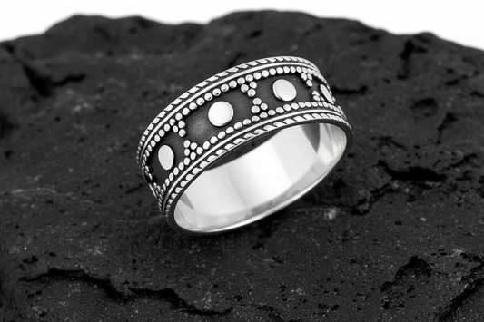 Spotted Bali Ring, Sterling Silver, 925, Men's Ring,