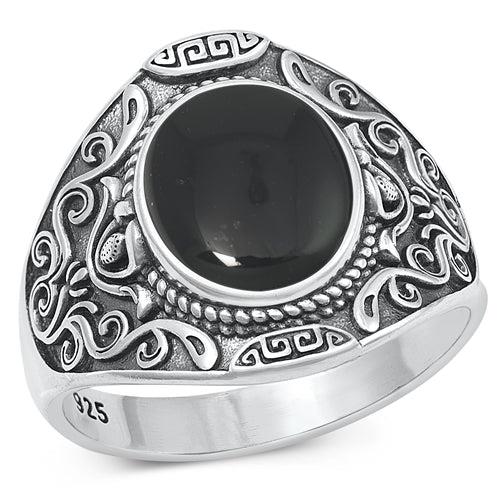 Oxidized Sterling Silver Onyx Signet Ring: Bohemian Unisex Design
