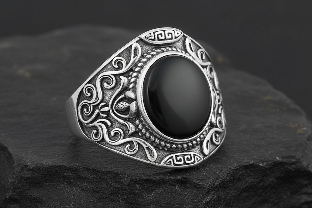 Oxidized Onyx Unisex Signet Ring – Sterling Silver