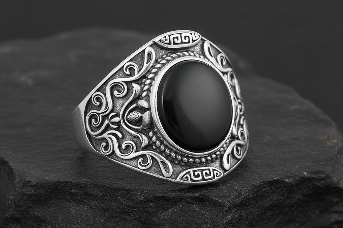 Oxidized Onyx Unisex Signet Ring – Sterling Silver