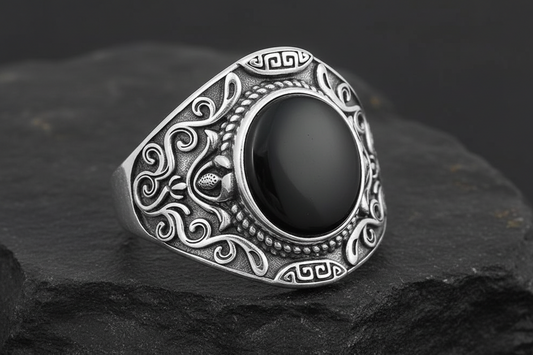 Oxidized Sterling Silver Onyx Signet Ring: Bohemian Unisex Design