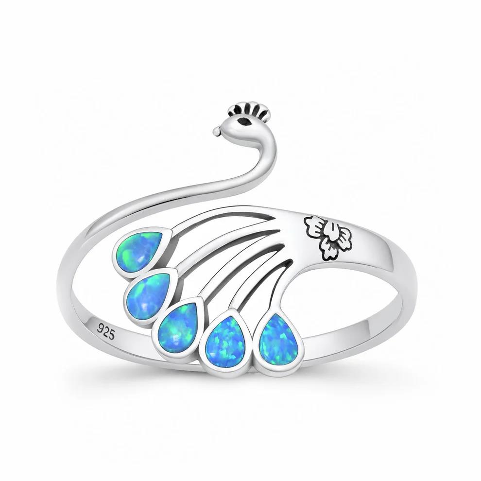 Sterling Silver Spiral Ring: Boho Peacock Tail Statement Jewelry