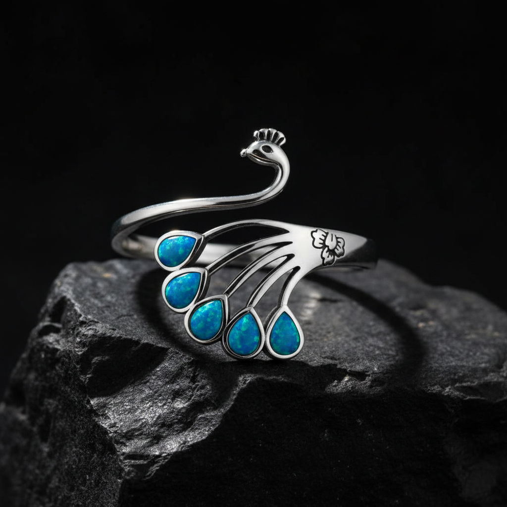 Sterling Silver Spiral Ring: Boho Peacock Tail Statement Jewelry