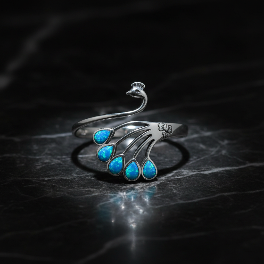 Sterling Silver Spiral Ring: Boho Peacock Tail Statement Jewelry