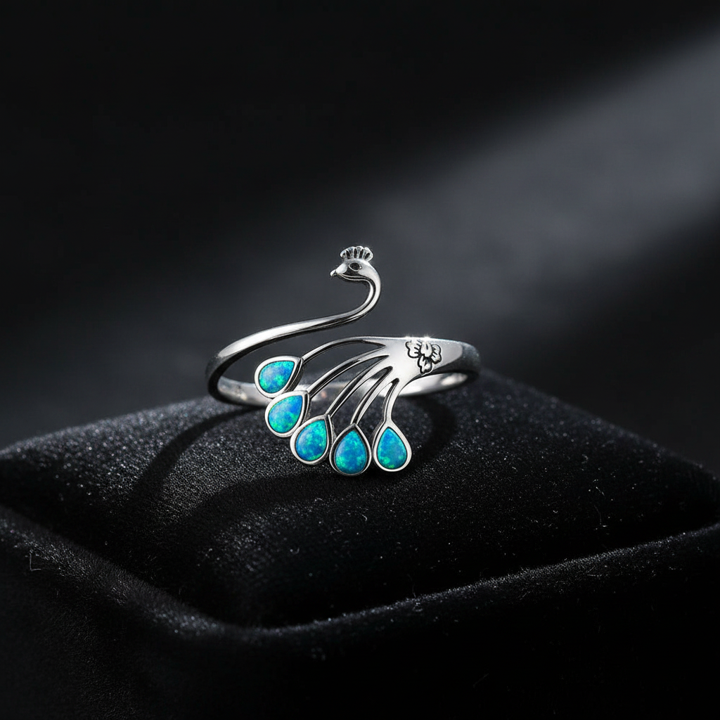 Sterling Silver Spiral Ring: Boho Peacock Tail Statement Jewelry
