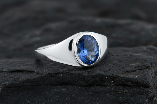 Blue Sapphire CZ Stone Signet Ring