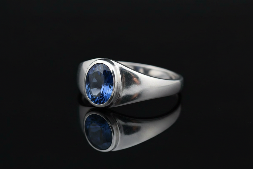 Blue Sapphire CZ Stone Signet Ring