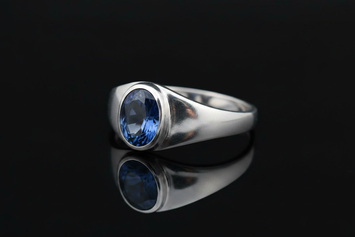 Blue Sapphire CZ Stone Signet Ring