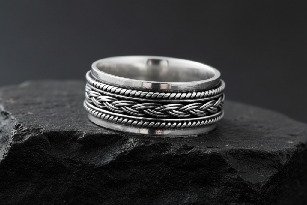 Braided Rope Wedding Ring – Sterling Silver with 8mm Band Width
