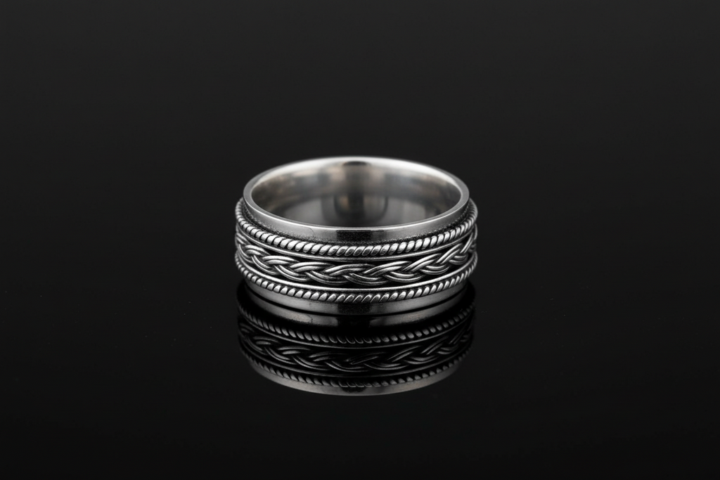 Braided Rope Wedding Ring – Sterling Silver with 8mm Band Width