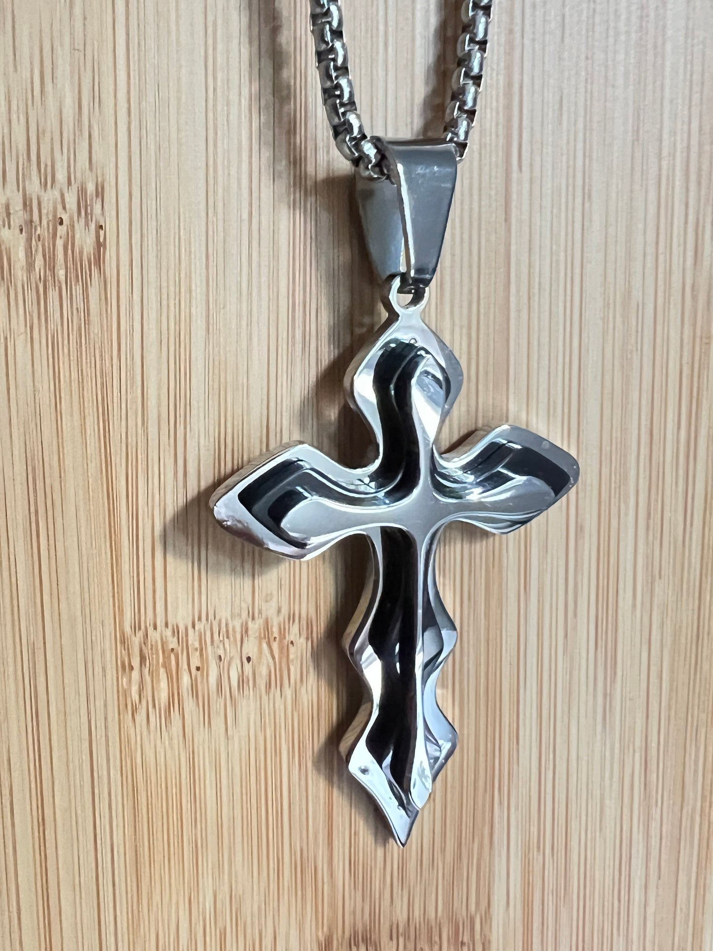 Men's Medieval Stainless Steel Cross and Hydro Black Chain Pendant, non-tarnishing hydro black and silver finish.