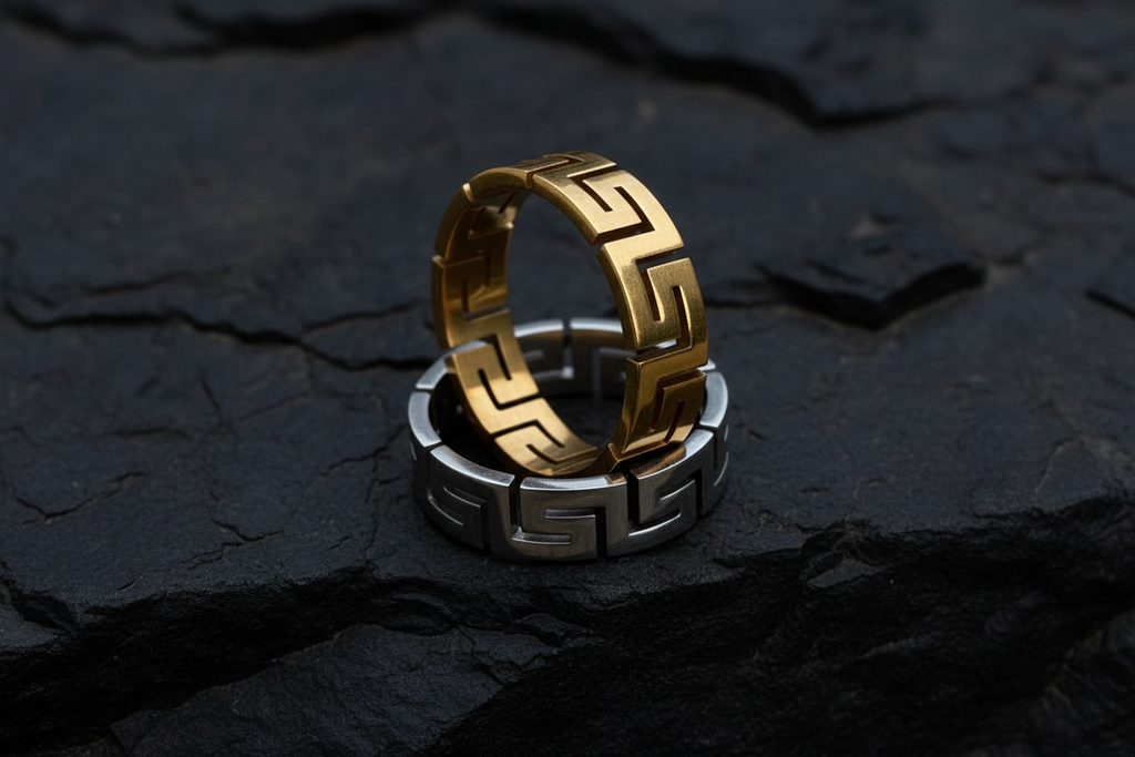 Greek Key Unisex Wedding Ring – 6mm Band Width
