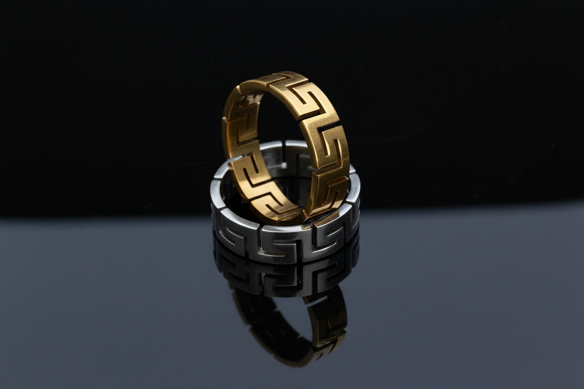 Greek Key Unisex Wedding Ring – 6mm Band Width