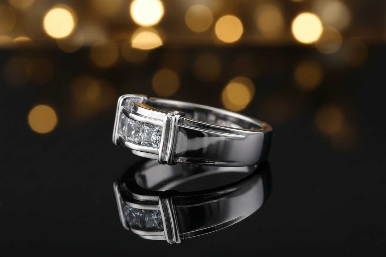 Men's Engagement Diamond Band, Ring for Men, CZ Stones and design 8.2mm