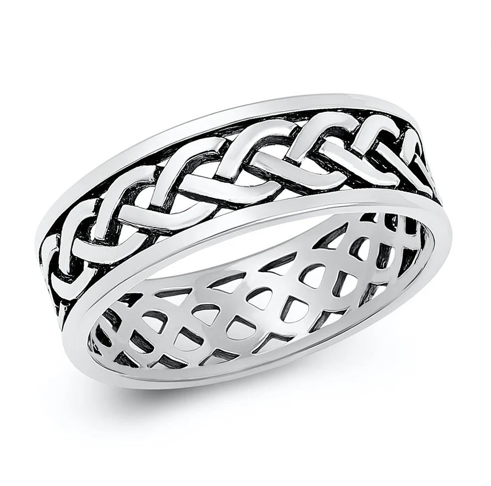 Celtic Woven Ring 925 Sterling Silver 7mm Unisex Wedding Band Oxidized