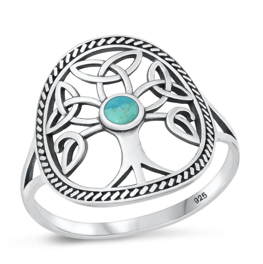 Sterling Silver Celtic Triquetra Ring: Sterling Silver Trinity Knot with Turquoise Gift for Women, Gift ideas