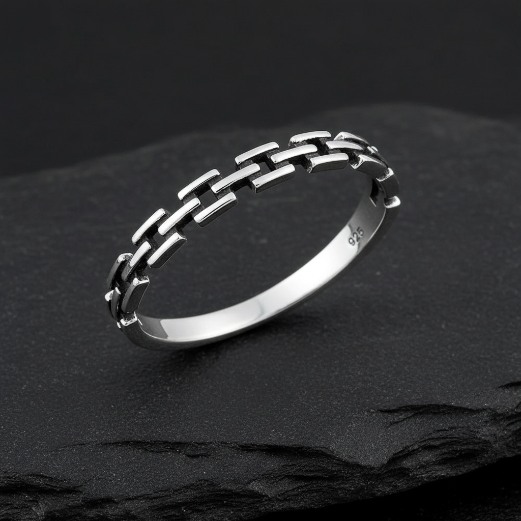 Dainty Sterling Silver Chain Ring: Minimalist Stacking Thumb Ring
