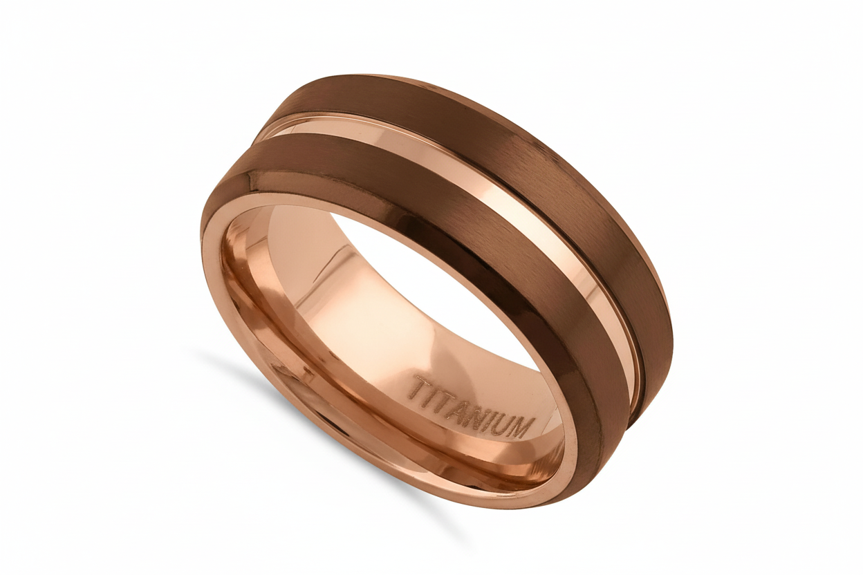 Cafe Rose Gold Titanium 8mm Men's Ring