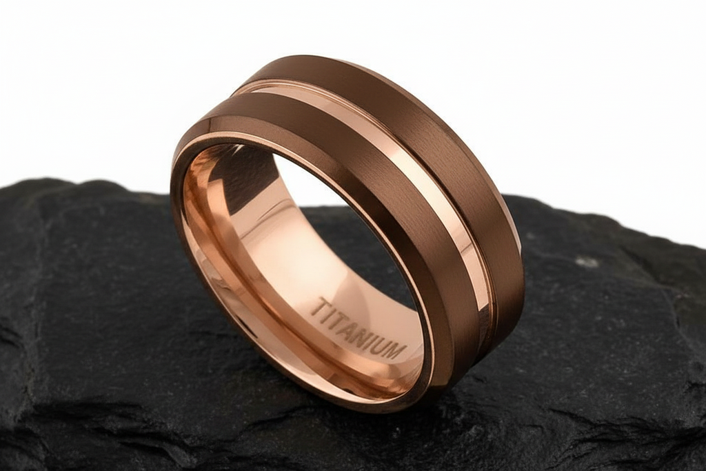Cafe Rose Gold Titanium 8mm Men's Ring