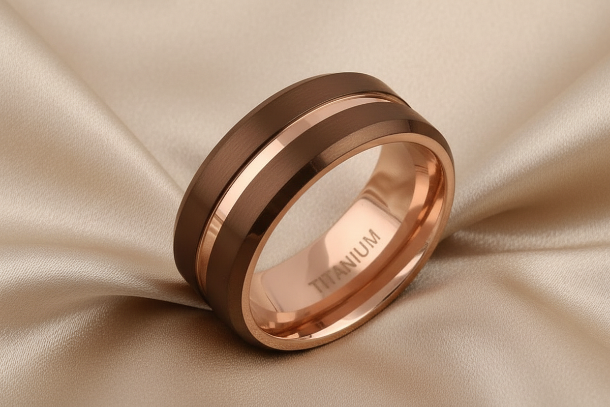 Cafe Rose Gold Titanium 8mm Men's Ring
