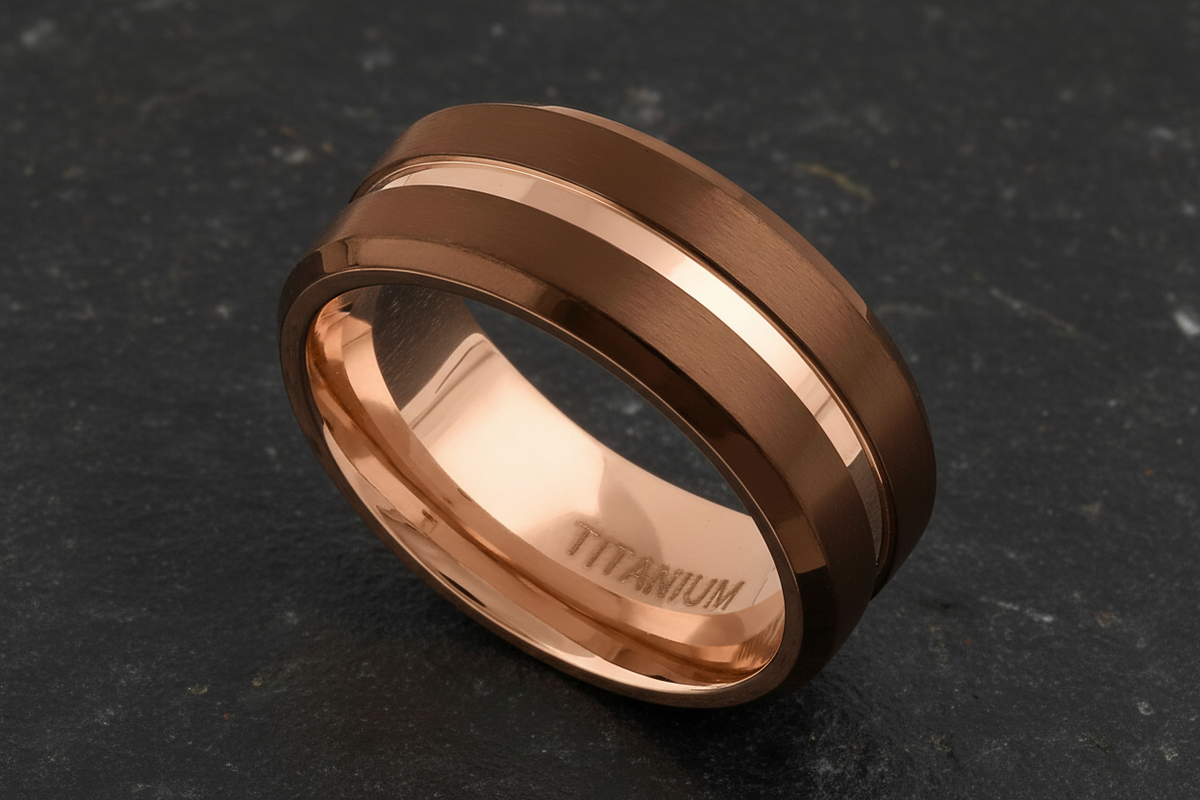 Cafe Rose Gold Titanium 8mm Men's Ring