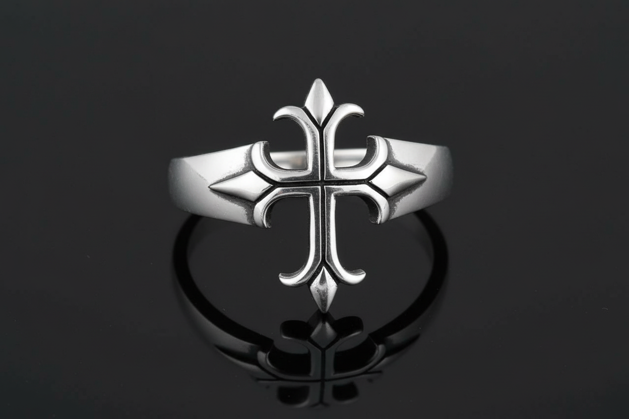 Sterling Silver Cross Ring, Cross Medieval Ring Men's Ring, Gift for Men, Biker's Ring
