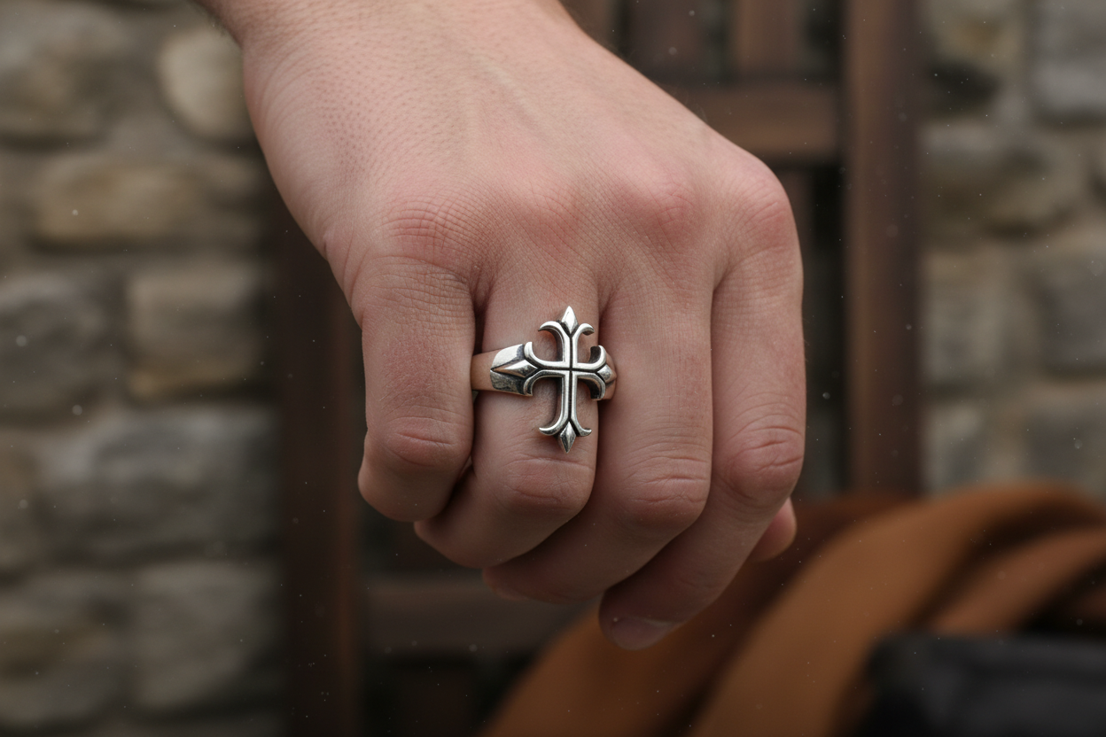 Sterling Silver Cross Ring, Cross Medieval Ring Men's Ring, Gift for Men, Biker's Ring