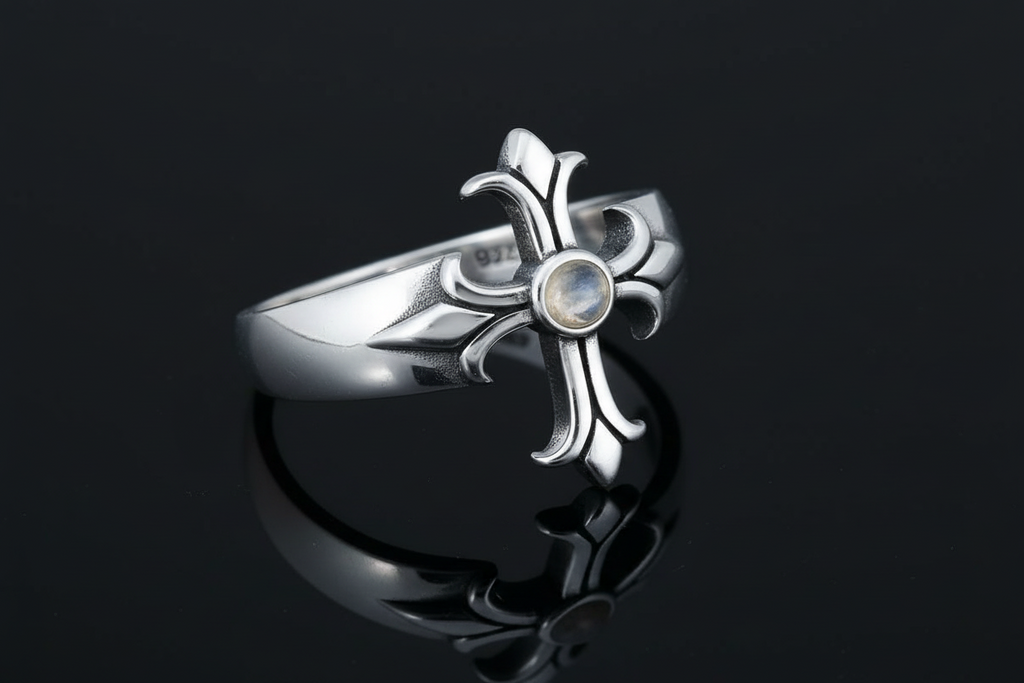 Eye Cross Moonstone Ring – Sterling Silver
