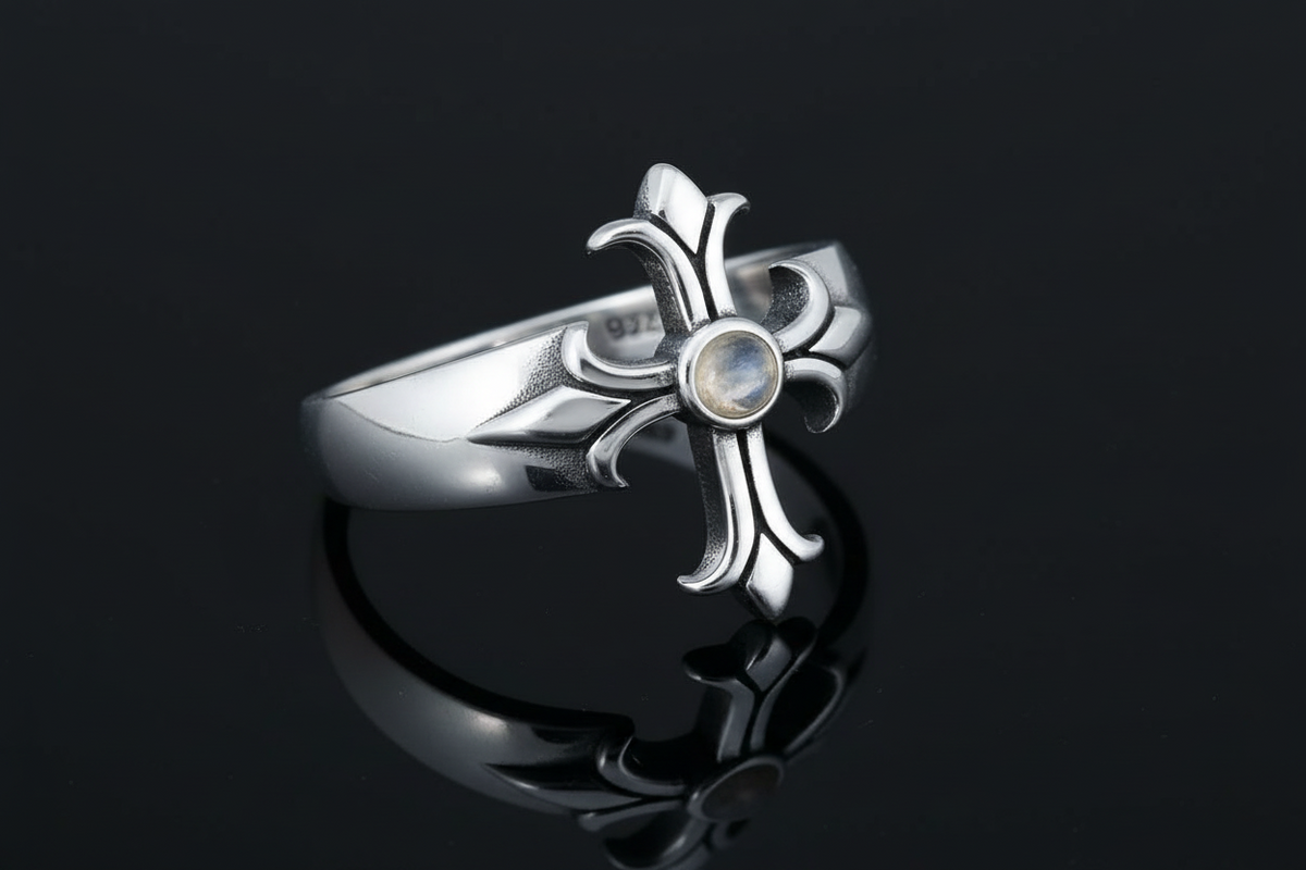 Eye Cross Moonstone Ring – Sterling Silver