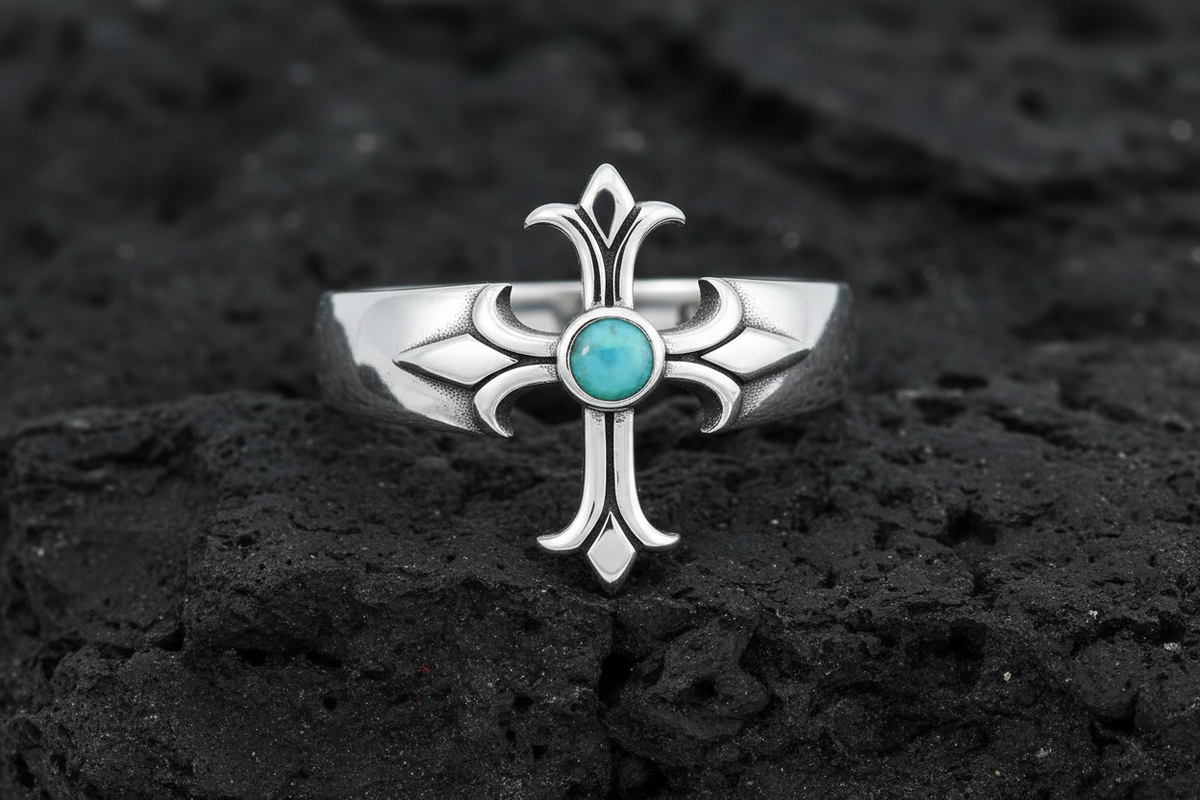 Eye Cross Turquoise Ring – Sterling Silver