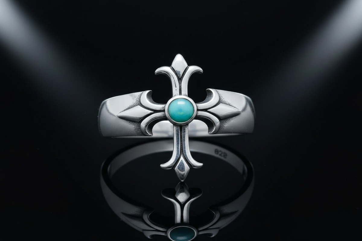 Eye Cross Turquoise Ring – Sterling Silver