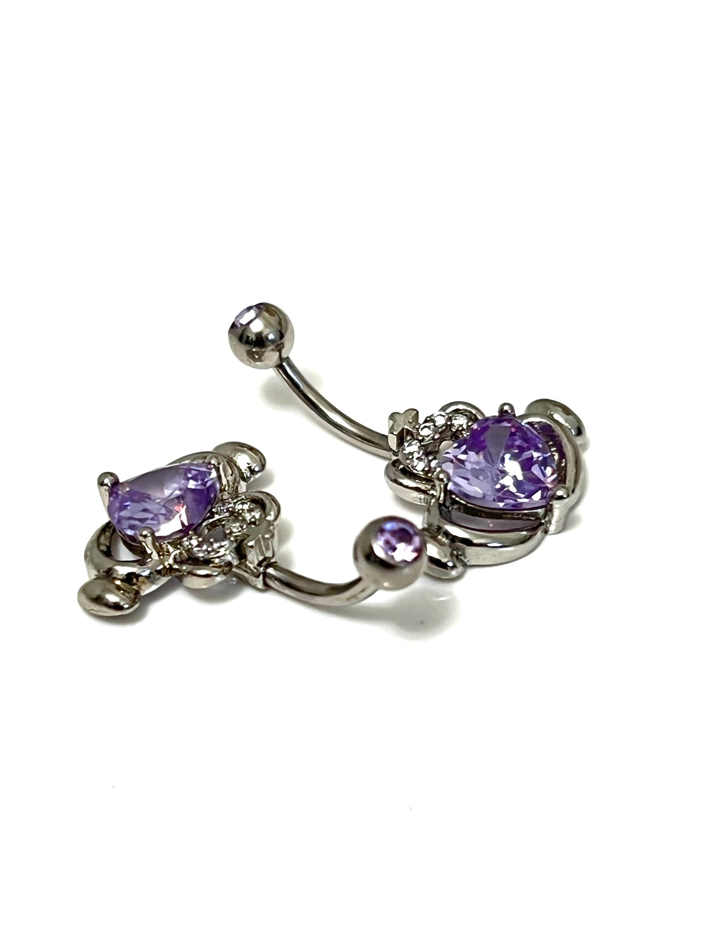 Claddagh CZ Irish Love Belly Button Ring Red Garnet, Lavender Amethyst, White Cubic Zirconia