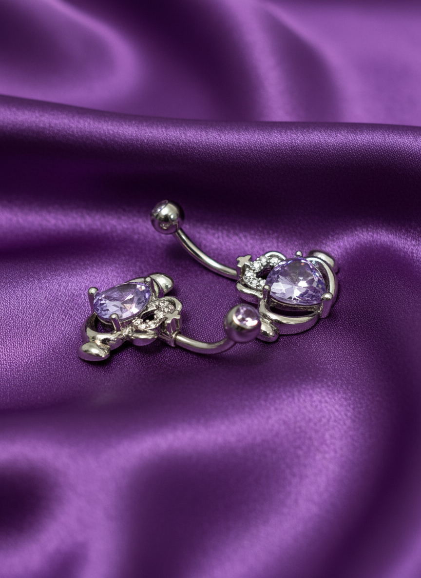 Claddagh CZ Irish Love Belly Button Ring Red Garnet, Lavender Amethyst, White Cubic Zirconia