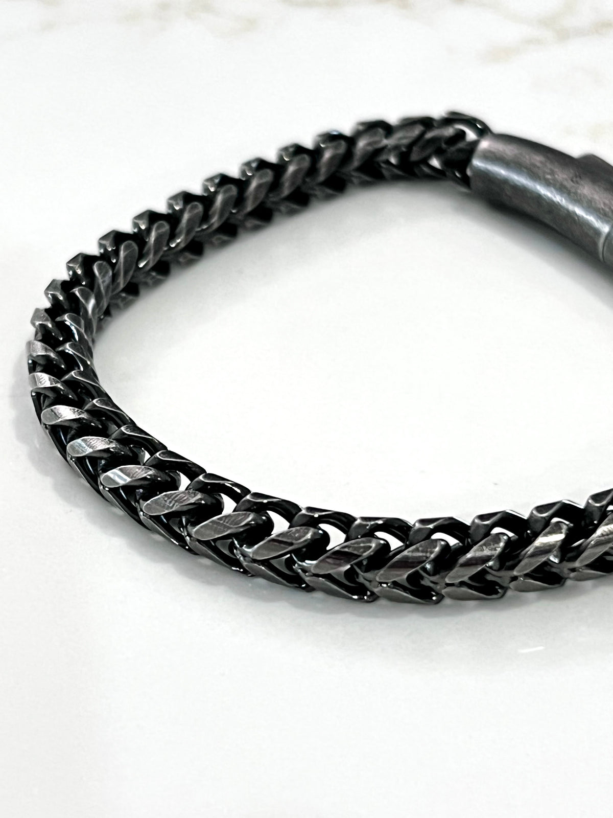 Black Stainless Steel Button Clip Bracelet
