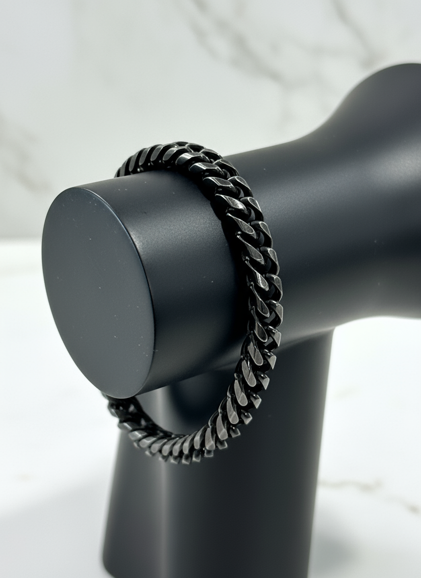 Black Stainless Steel Button Clip Bracelet