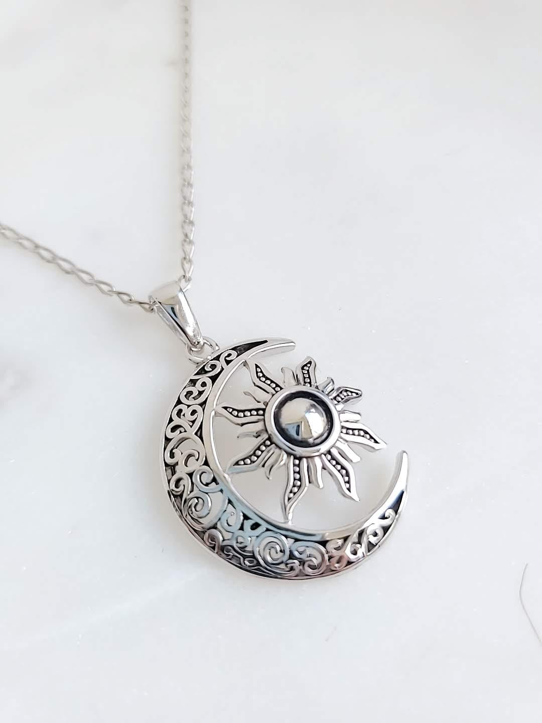 Silver Moon Over The Sun Chain and Pendant
