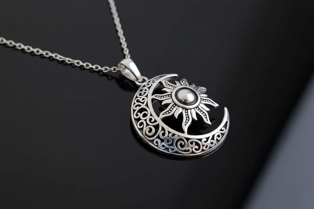 Silver Moon Over The Sun Chain and Pendant
