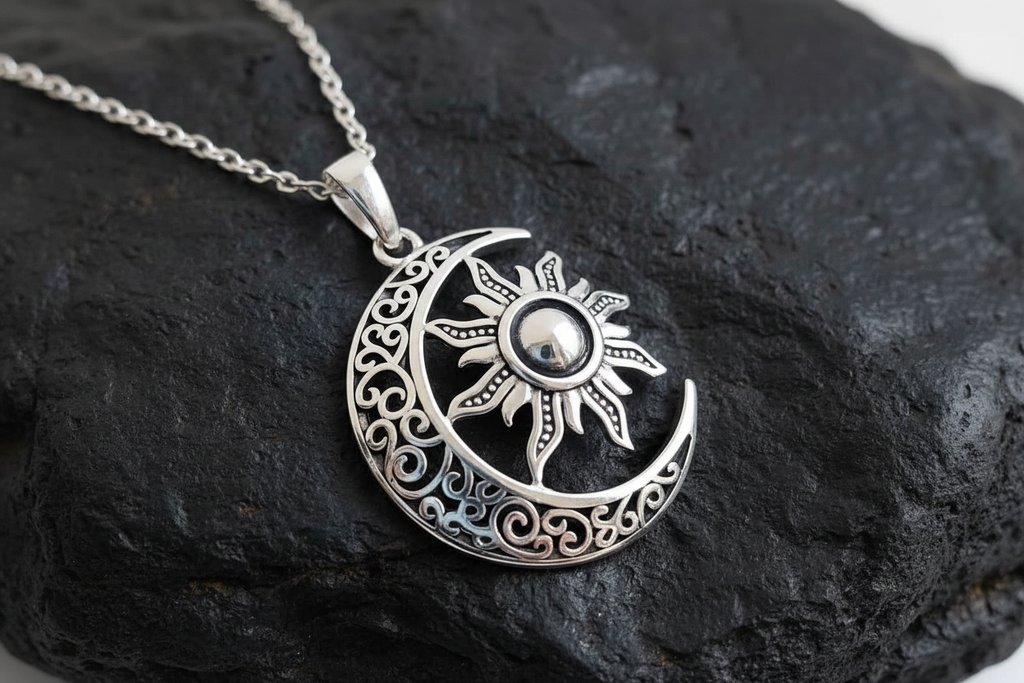 Silver Moon Over The Sun Chain and Pendant